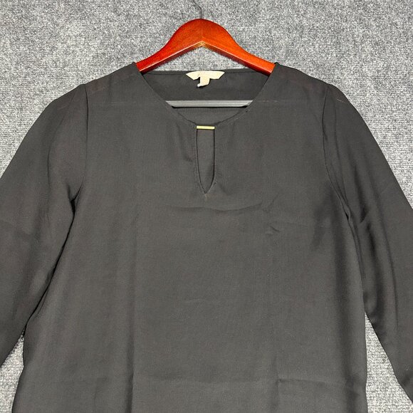 Banana Republic Blouse Womens Small Petite Black Semi Sheer V Neck Gold Detail - Picture 3 of 8